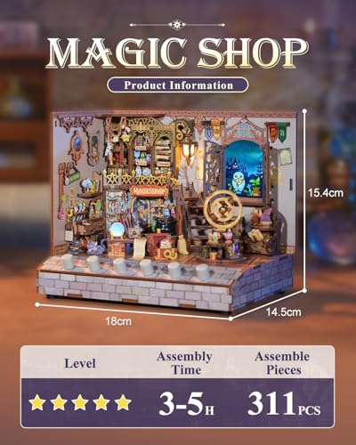Image of Tonecheer DIY Miniature House Kit, Wooden Dollhouse Kit with White Noise,Tiny Diorama House Building Set with Electronic Screen Craft Kits Make for Aduls (Magic Shop)