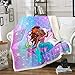 Kawaii Black Girl Throw Blanket for Couch Princess Mermaid Fleece Blanket, Cute Sea Animal Theme Sherpa Blanket Throw Size Colorful Glitter Scales Blanket, Blue Mermaid Tail Bed Blanket Cozy
