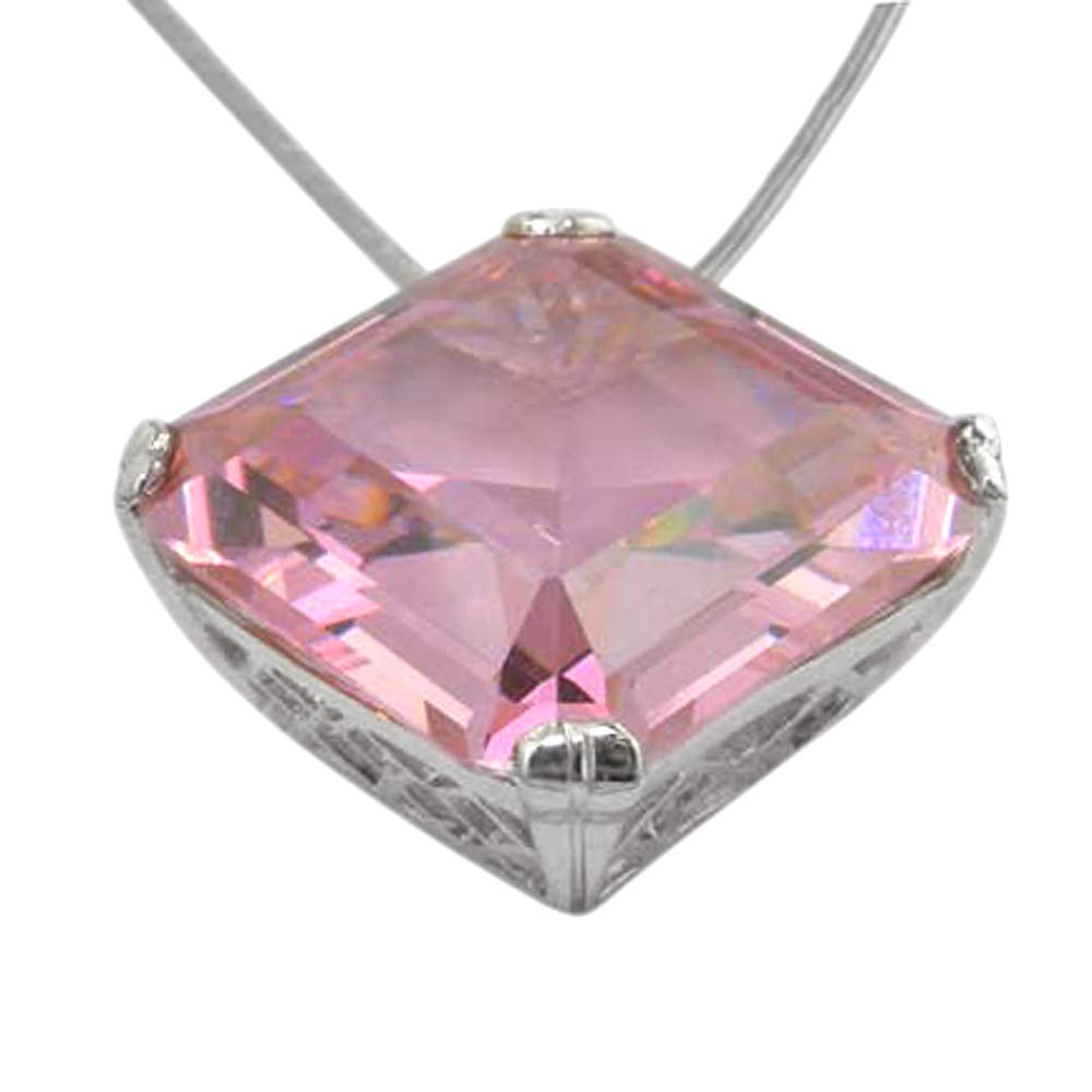 Ladies Solid 925 Sterling Silver Large Square Octagon cut 27ct Pink Cubic Zirconia CZ Pendant