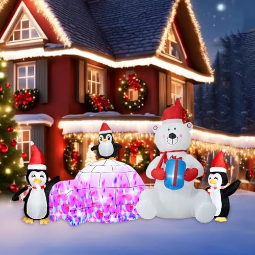 Christmas Inflatable Decoration, Sida-Earcy 10FT Polar Bear Snowball Igloo Lighted Blow Up Christmas...