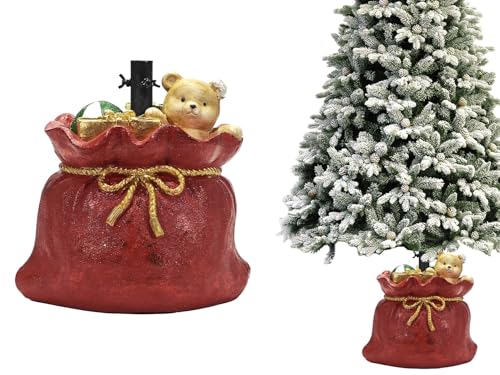 COSE DA CASA Supporto Piede per Albero di Natale Rosso Base Sacco Regali con Orsetto Decorazioni Natalizie Bambini Felici