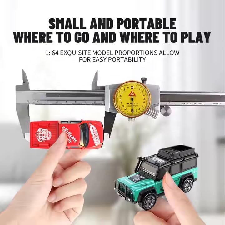 Image of Mini Alloy Off-Road RC Car for Kids 6+ 1:64 Scale Remote Control Car Toys Strip Lights, 2.4Ghz, USB Rechargeable (Red)