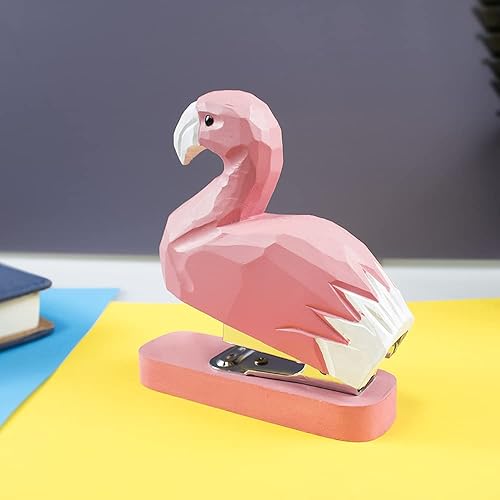 Miniatura 4 de Grapadora de animales de madera, estatua de arte de costura, escultura de estatua para la escuela y la oficina (flamenco)