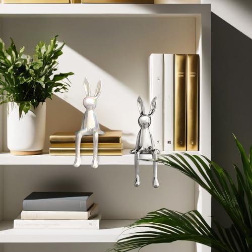 Figuras Decorativas de Conejo Cerámico Plateado y Blanco miniatura 6
