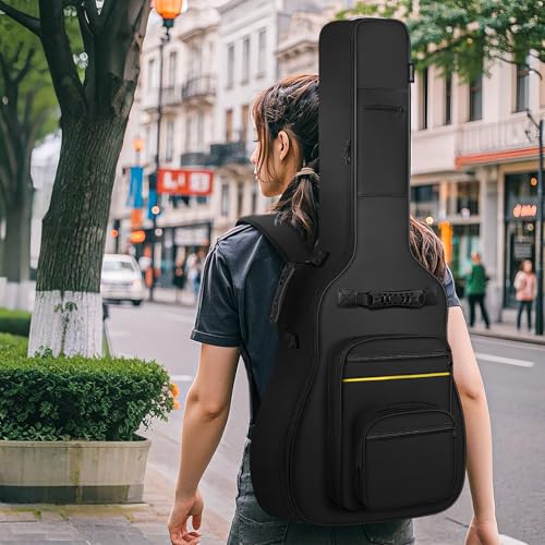 Image of ANILD Acoustic Guitar Bag Guitar Case 40 41 42 Gig Bag | 0.35 In Thick Padding Water Resistant Dual Adjustable Shoulder Strap Back Hanger Loop with Anti-theft Pocket, Black