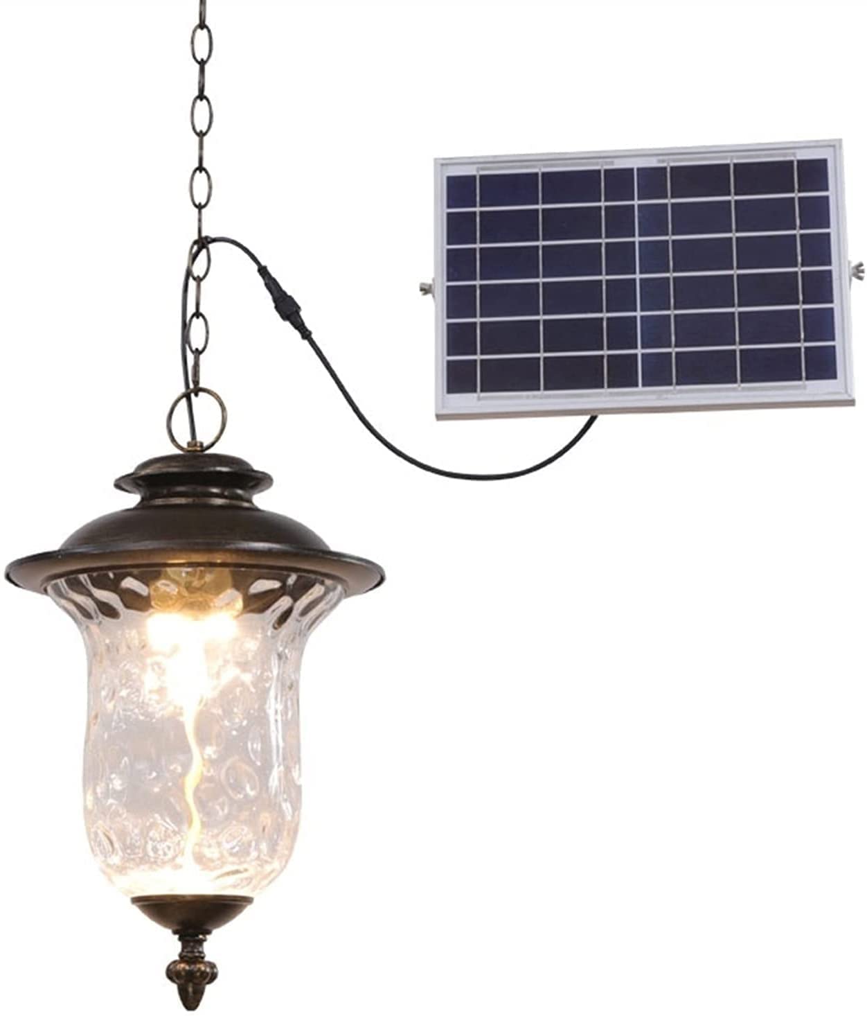 Lampe suspendue extérieur d'énergie solaire avec grand abat-jour en verre vintage