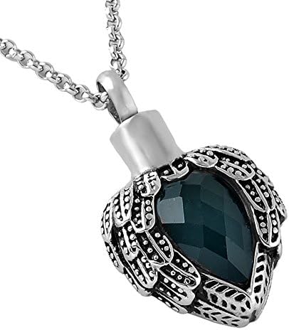 Zahara Memorial Urn Necklace (20 Inches) with Velvet Pouch & Fill Kit | Dark Sapphire Angel Heart Pendant and Chain (Nickel Free)