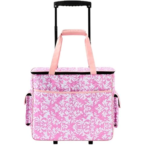Rolling Sewing Machine Totes - Pink Damask