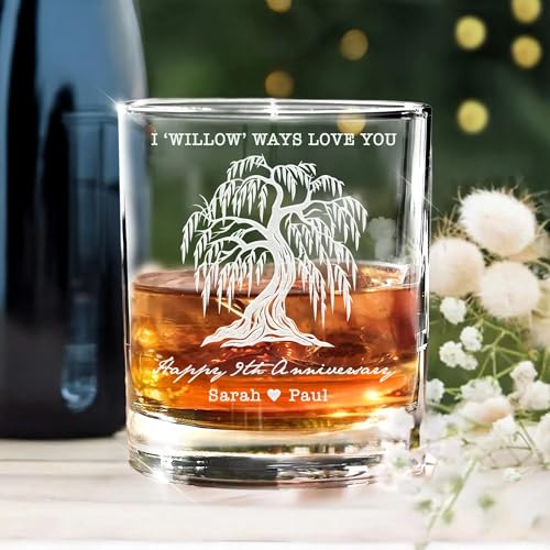 Lucy Engraving Personalized 9th Anniversary Whiskey Glass, 11 oz Bourbon
