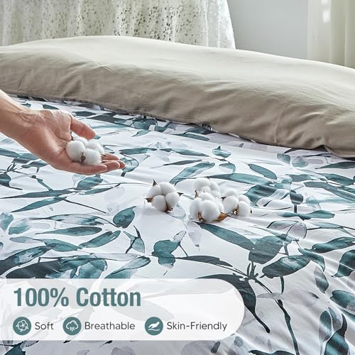 Lekesky 100% Cotton Queen Size Duvet Cover, Cotton Blue Bamboo Leaves Pattern Comforter Cover Set for All Season, Soft and Breathable Bedding Set with Zipper Closure & 8 Corner Ties — view 2
