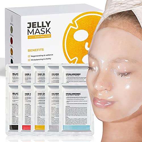 BRÃUN Peel-Off Jelly Mask Rubber Mask - 5 Treatments BHA AHA (Black Gold Salicylic AC, Red Gold Lactic AC, White Gold Glycolic AC, 24k Gold Mandelic AC, Hyaluronic AC) - 2 Packs of Each