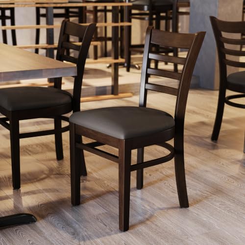 Image of Flash Furniture Hercules Ladder Back Wood Chair - Vinyl Seat, Walnut /Mocha