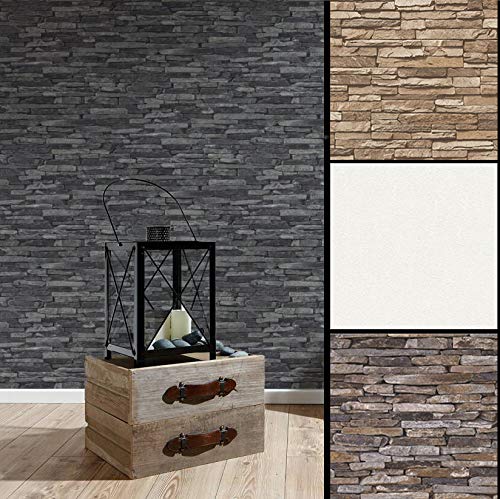 Mauer Fototapete 3D Steinoptik Tapete Loft Style Vliestapete Mauer Grau Wandschutz Schwarz (10.05m x 0.53m Grau Schwarz)