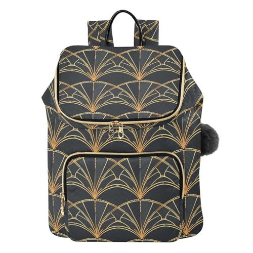 KLL Gold Fan-shaped Backpack for Women Anti-theft Fashion College Bookbag Daypack for Daily Travel Work