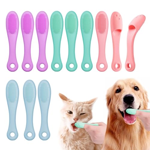 Cepillos de Dientes para Perros,Forreen 12 Piezas Cepillo Dientes Perro Silicona Suave Cómoda Reutilizable Cepillo de Dientes de Dedo de Perro para Limpieza de Dientes de Perros y Gatos