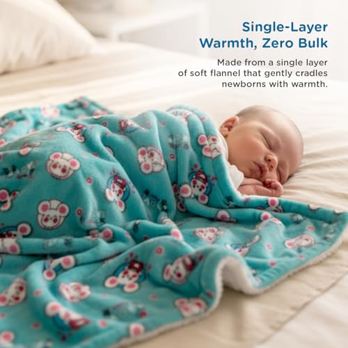 Image of Mee Mee Soft Single Layer Lightweight Flannel Baby Blanket with Mouse Printed - Comfort and Warmth for Newborns (75 cm x 100 cm) 0-12 Months (Green)