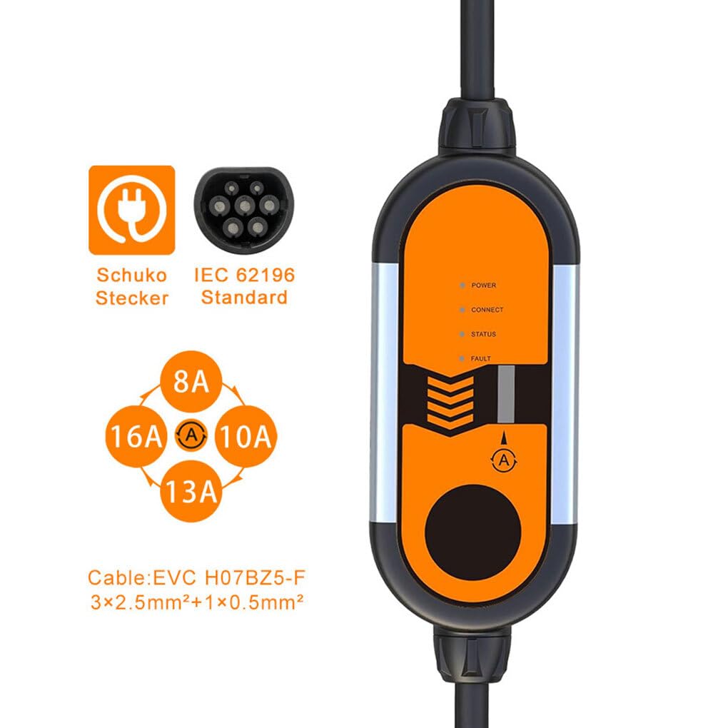 Caricabatterie portatile per veicoli elettrici di tipo 2 IEC62196-2 con cavo da 5 m da 8A-16A, opzione di ricarica rapida per appassionati di veicoli