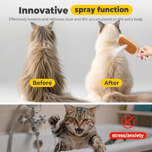 Image of Cat Steam Brush for Shedding, 4 in 1 Rechargeable Steam Brush for Cats and Dogs, Anti-Static, Massage, flea comb for cats& Pet Removal Hair Glove,Shedding & Combing All In One!