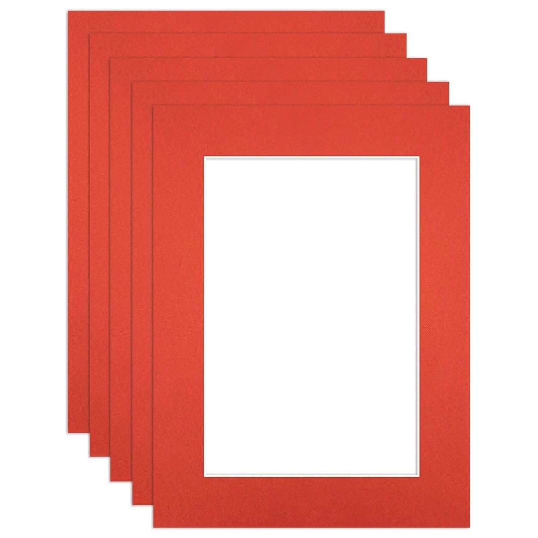 Procut Global 16x12" Poppy Red Picture Mounts to Fit 12x8" Aperture - Precision Cut Cardboard Photo Mount - Ideal for Frames, Prints, Artwork & Certificates - Sizes & Colours Available - 5 Pack