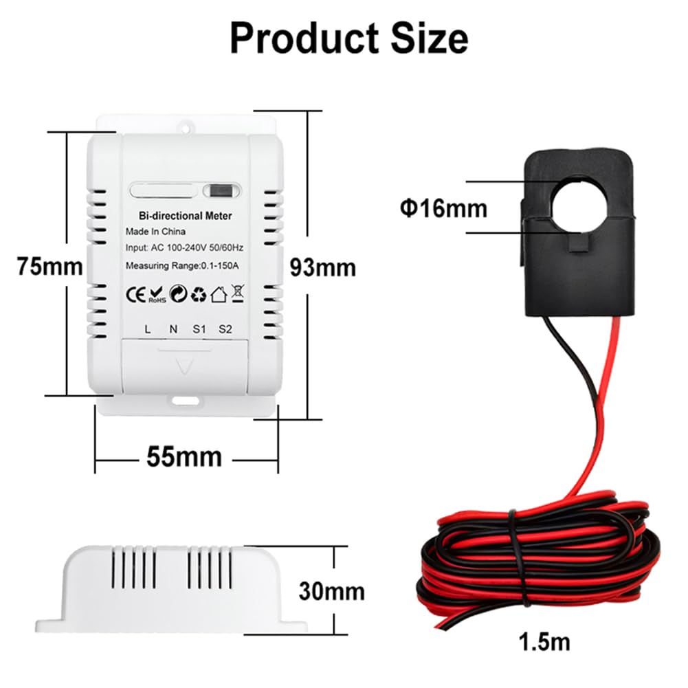 Tuya WiFi Compteur D'Énergie Bidirectionnel Monophasé Intelligent Système Solaire Compteur de Surveillance de la Consommation D'Énergie Facile à Utiliser Blanc