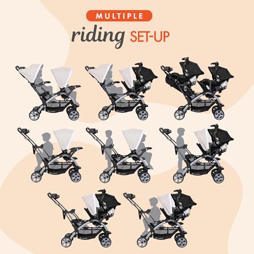 Image of Baby Trend Infant and Toddler Double Stroller & 2 Car Seat Combo, 3 Pc Set, Khaki - Portable and Lightweight Stroller Duo and Car Seat Travel System Tandem