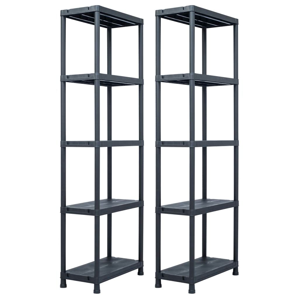 Regały magazynowe, zestaw 2 sztuk, czarne, 60 x 30 x 180 cm, tworzywo sztuczne, regał do dużych obciążeń z 5 półkami, maks. 125 kg, do warsztatu, piwnicy