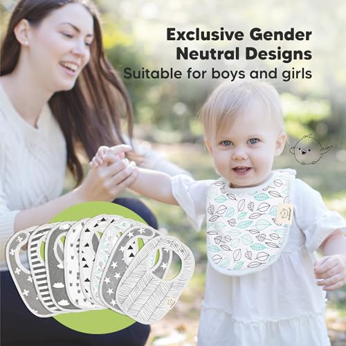 Image of 8-Pack Organic Baby Bibs for Boys, Girls - Soft Cotton Drooling and Teething Bibs for Baby Girl & Boy, Extra Absorbent, Easy To Clean & Put On for Toddler, Newborn, Infant 0-24 Months(Grayscale)