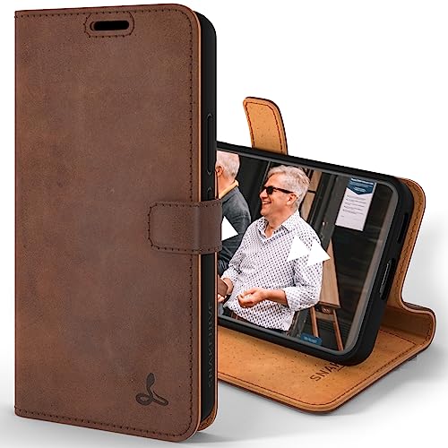 Étui en cuir véritable Snakehive pour Samsung Galaxy S22 Plus patine nubuck marron élégant