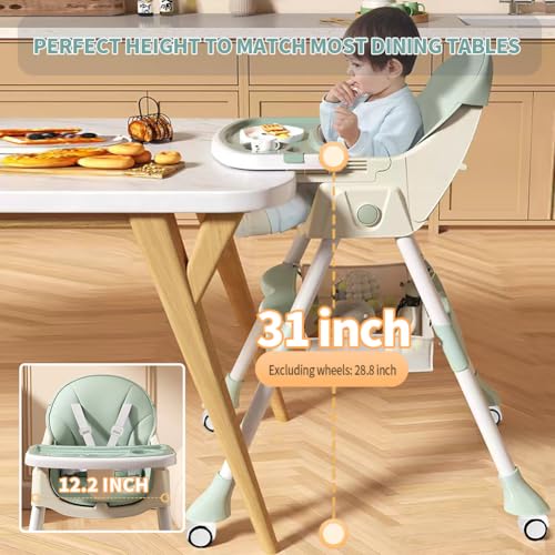 Image of High Chairs for Babies and Toddlers, 4 in 1 Convertible Baby High Chair, Portable High Chair for Travel with Adjustable Height and Back, Foldable HighChair with Wheels& Pu Cushion