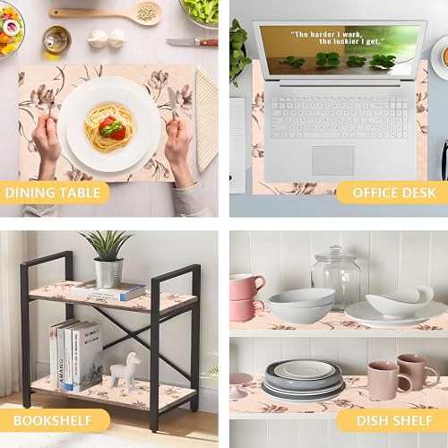 Image of Kuber Industries Pack of 2 Waterproof & Durable 5 Meterss Kitchen Mats for Shelf Liner Roll | Wipeable Fridge Sheets for Shelves Cabinet Drawer | Brown Flowers Print - Cream