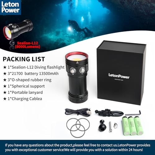 Tauchlampe LetonPower L12 mit 8000 Lumen für Unterwasseranwendungen