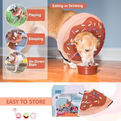 Image of BEAUTYZOO Dog Cone Alternative After Surgery for Large Medium Small Dogs, Soft Inflatable Cone Collar for Dogs Cats, Neck Donut E Collars Dog Recovery Collar to Stop Licking, Chocolate Brown, L