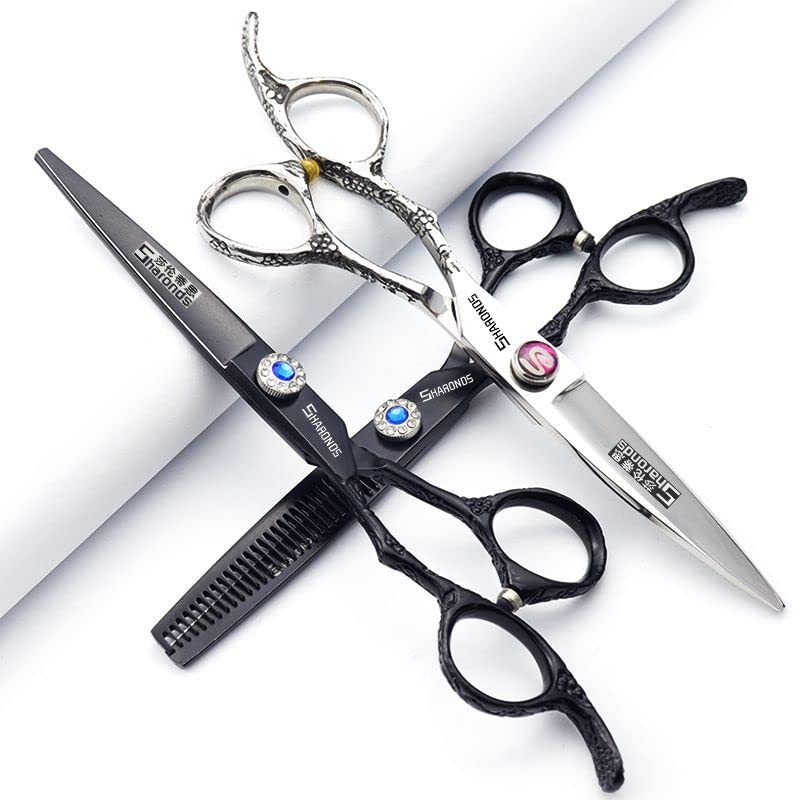 Porfessional Tijeras para cortar el pelo para zurdos, 6 pulgadas, acero inoxidable, tijeras afiladas para cortar el pelo, buenas para peluqueros, hombres, mujeres y niños (juego de 3 piezas)