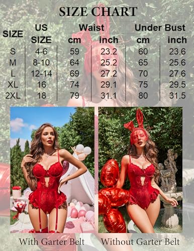 Image of Avidlove Lingerie for Women Mesh Lace Bodysuit Sexy Wireless Garter Lingerie Set Teddy Lingerie(No Stockings)