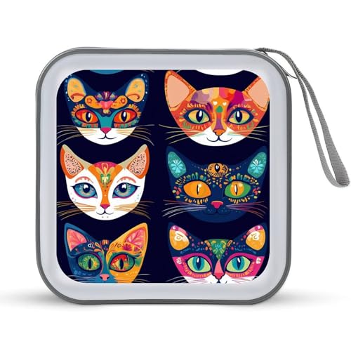 Folk with Cats Patterns CD Case Portable DVD Holder Storage Organizer for Home Travel