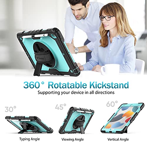 Timecity Ipad 7Th/ 8Th/ 9Th Generation (10.2 Inch) Case 2019 2020 2021 For Lively And Active Users, Protection Case With Screen Protector, Swivel Stand, Hand/Shoulder Strap Pencil Holder - Light Blue #TOP2