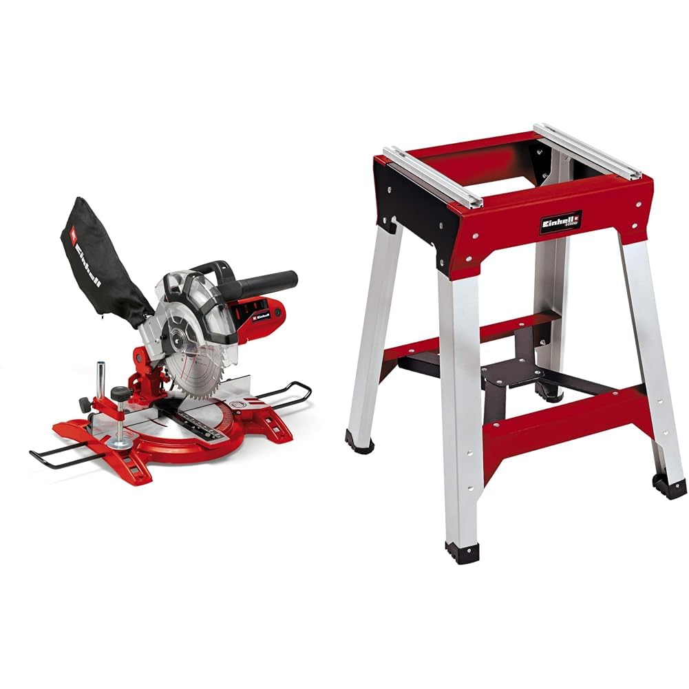 Einhell Scie à onglet radiale TC-MS 2112 (1600 W, Largeur de coupe maximale : 120 mm, Tête de scie inclinable, Sac à poussière et blocage de sécurité) VERSION KIT avec Piètement Universel