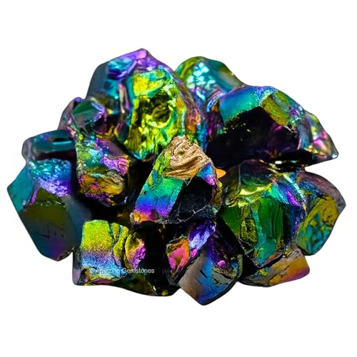 Image of Amazing Gemstone 2 Pieces Titanium Aura Quartz Raw Crystals and Healing Stones, Natural Rocks for Meditation and DIY Raw Stones and Crystals