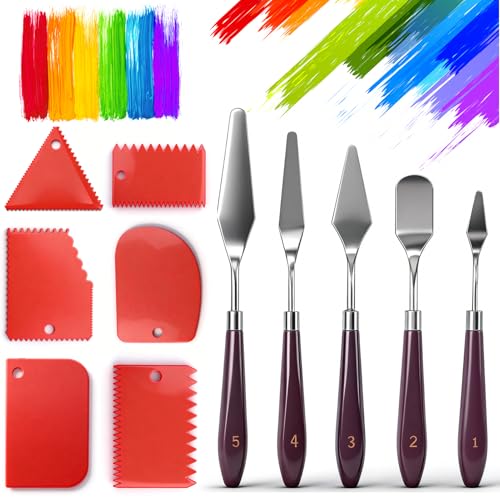 11 Pièces Couteau Peinture,Ensemble de Couteaux à Peinture 9 Couteaux à Palette Acier Inoxydable et 6 Plastique Couteaux Grattoirs pour Peinture à L'huile Aquarelle Pétroglyphes