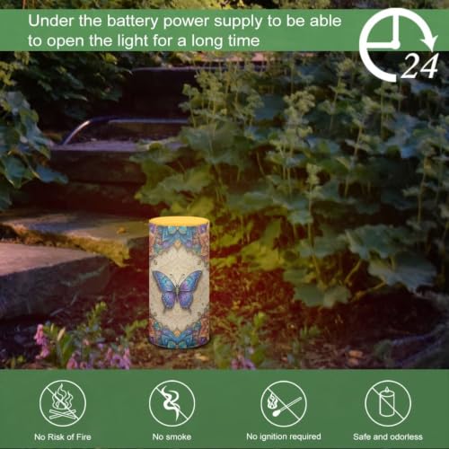Image of Poceacles Flameless Candle Electric LED Lights with Timer Remote Color Lights, 3 AAA Batteries Operated (Not Include) Tealight for Home Indoor Decor, Boho Dragonfly Flower Blue