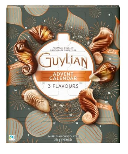 Guylian Adventskalender 254G Countdown bis Weihnachten mit 24 leckeren Pralinenschokoladen für jeden Tag Festlicher Countdown Strumpffüller Wichteln Pure Luxury