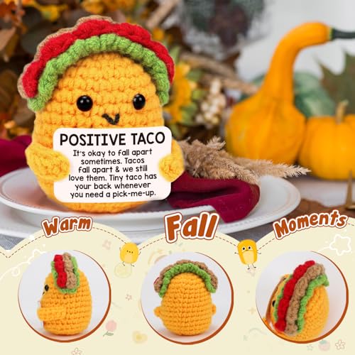 Image of Positive Crochet Taco Christmas Birthday Gifts for Women Men Self Care Card Teacher Back to School Fall Decoration for Home Adult Kids Son Mom Dad Daughter Sister Friend Coworkers Inspirational Gift