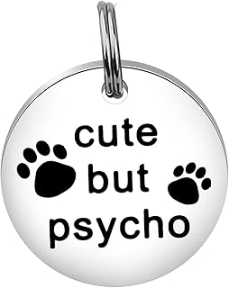 Gzrlyf Cute But Psycho Cat Tag Pet Collar Tags for Cats Funny Cat Tags for Collar Engraved Dog Tag Pet Gifts for Dogs Cats (pet tag)
