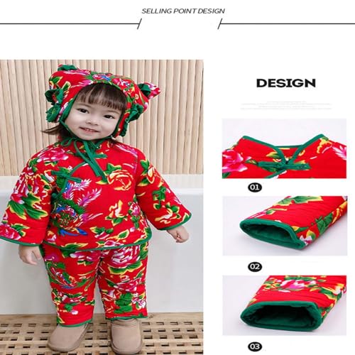 China Northeast Big Flower Cotton Coat Set Winter Thickened Children's Performance Clothes Cotton Winter Warm Coat3