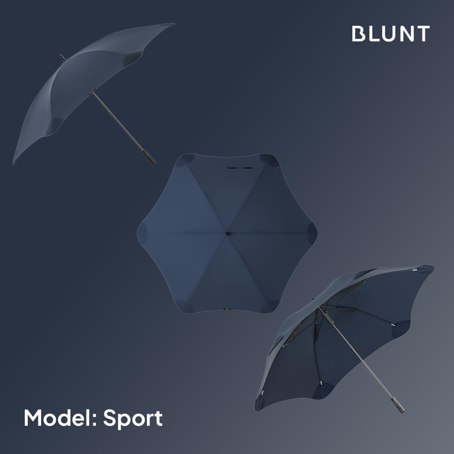 BLUNT Sport Windproof Golf Umbrella – 58" Large Sports Umbrella for Wind and Rain, Durable Design for Sporting Events, Heavy Duty, UV Protection - Midnight Navy