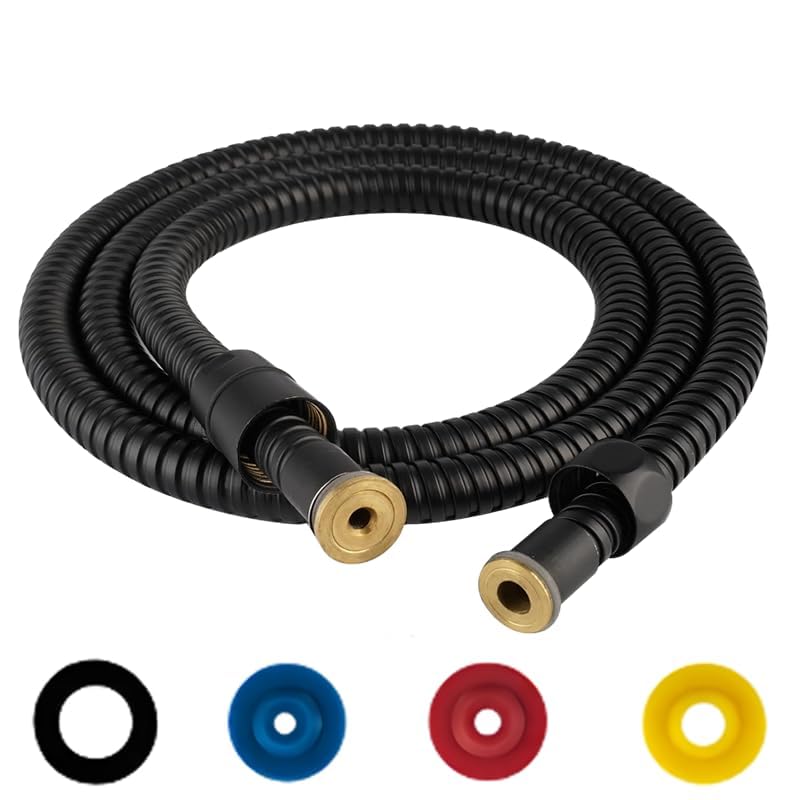GIUSOBG Flexible de Douche 1,5M Tuyau de Douche en Acier Inoxydable Noir Raccord Fileté Universel (G1/2