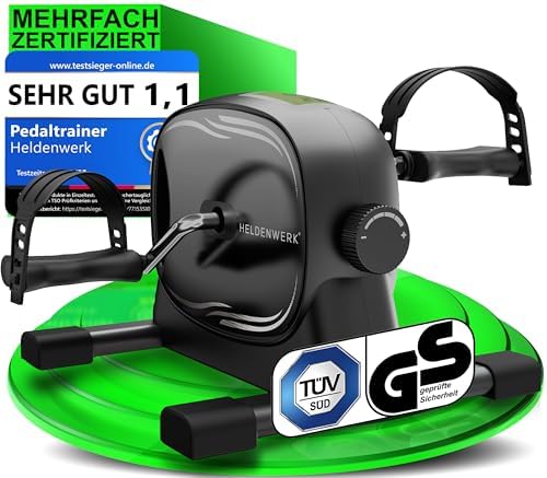 HELDENWERK® Pedaltrainer Set TÜV/GS geprüft gelenkschonend für Senioren | Extrem leise, Rutschfeste Pedale, Inkl. Befestigungsband & Anti-Rutsch Matte, Arm- & Beintrainer für Zuhau