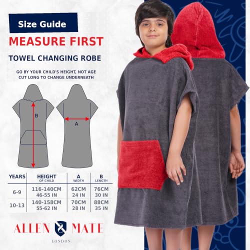 Image of ALLEN & MATE Kids Surf Poncho Towel Robe, Hooded Changing Robe, 6-13 Years