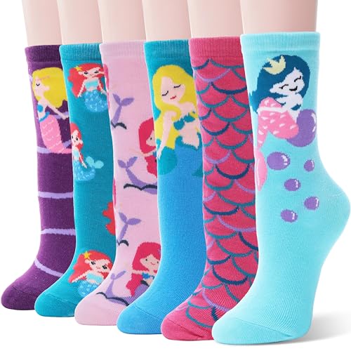 Image of EBMORE Kids Girls Boys Socks Cotton Crew Cute Animal Pattern Fashion Fun Novelty Socks 6 Pack