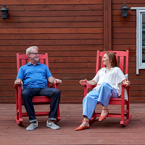 Image of Psilvam Outdoor Rocking Chairs Set of 2, Oversized Porch Rocker (Red)